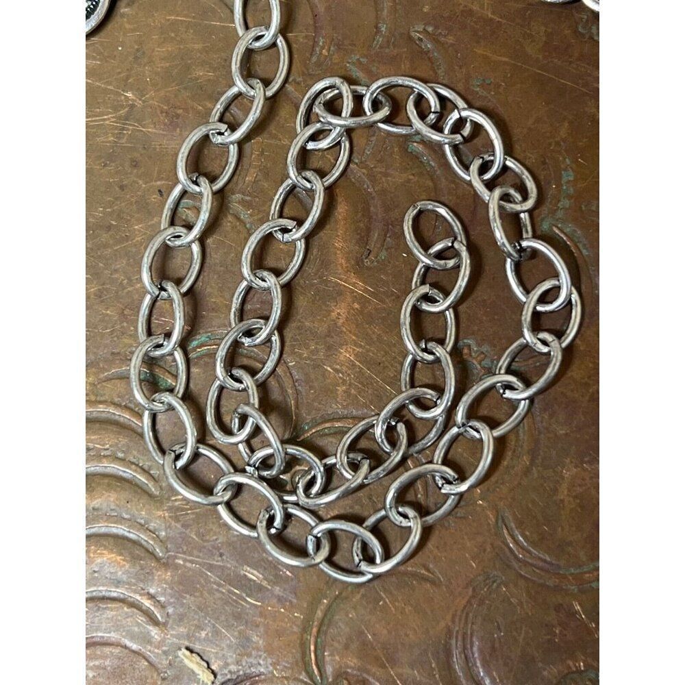 Concho Southwest Silver Unisex Chain belt adjustable to 52” Faux Turquoise - Picture 5 of 10